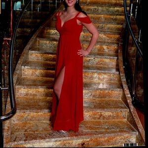 Red formal floor length dress
